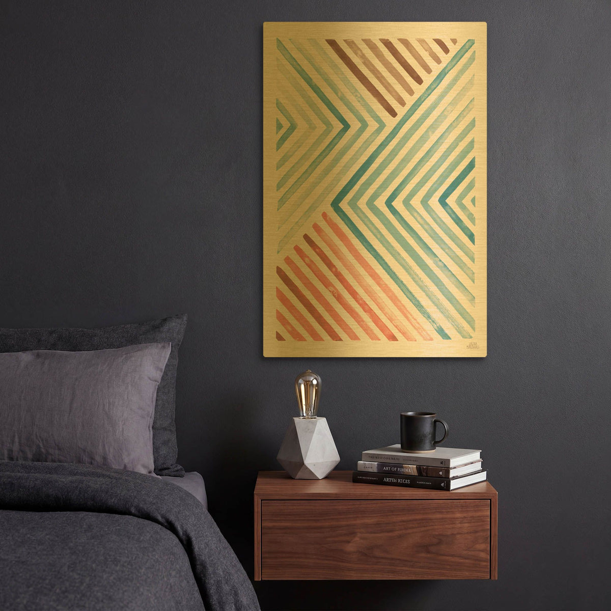 'Red And Blue Sunset 1' By Laura Marshall Gold Metal Wall Art