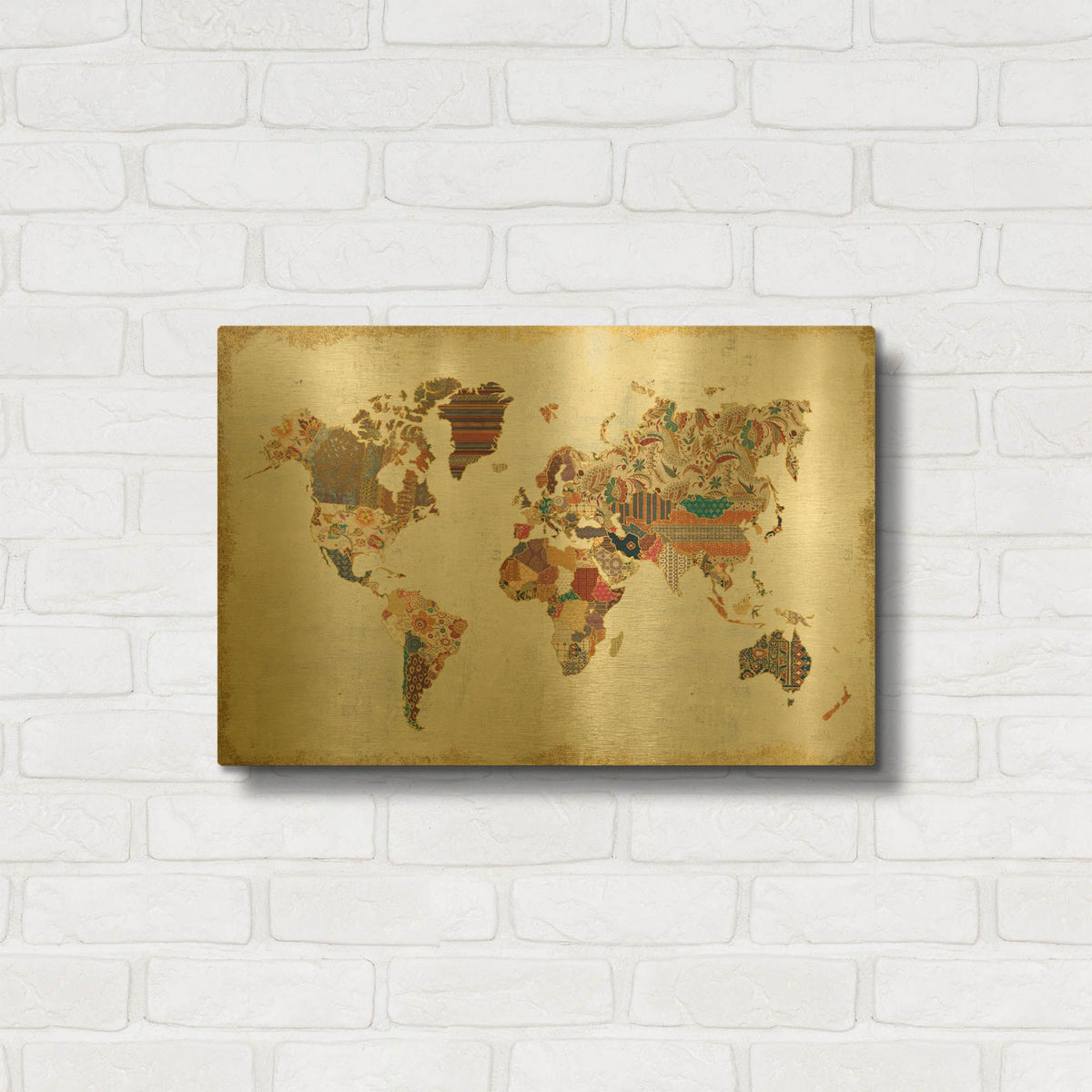 'Pattern World Map' By Laura Marshall Gold Metal Wall Art