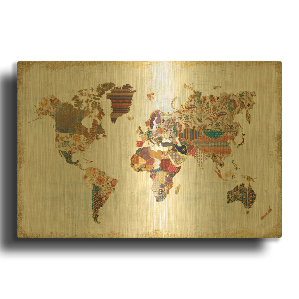 'Pattern World Map' By Laura Marshall Gold Metal Wall Art