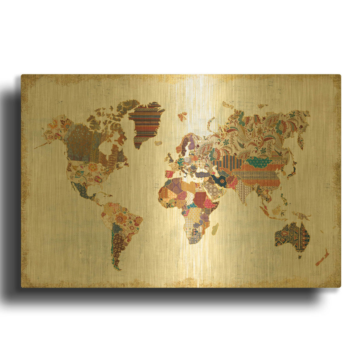 'Pattern World Map' By Laura Marshall Gold Metal Wall Art