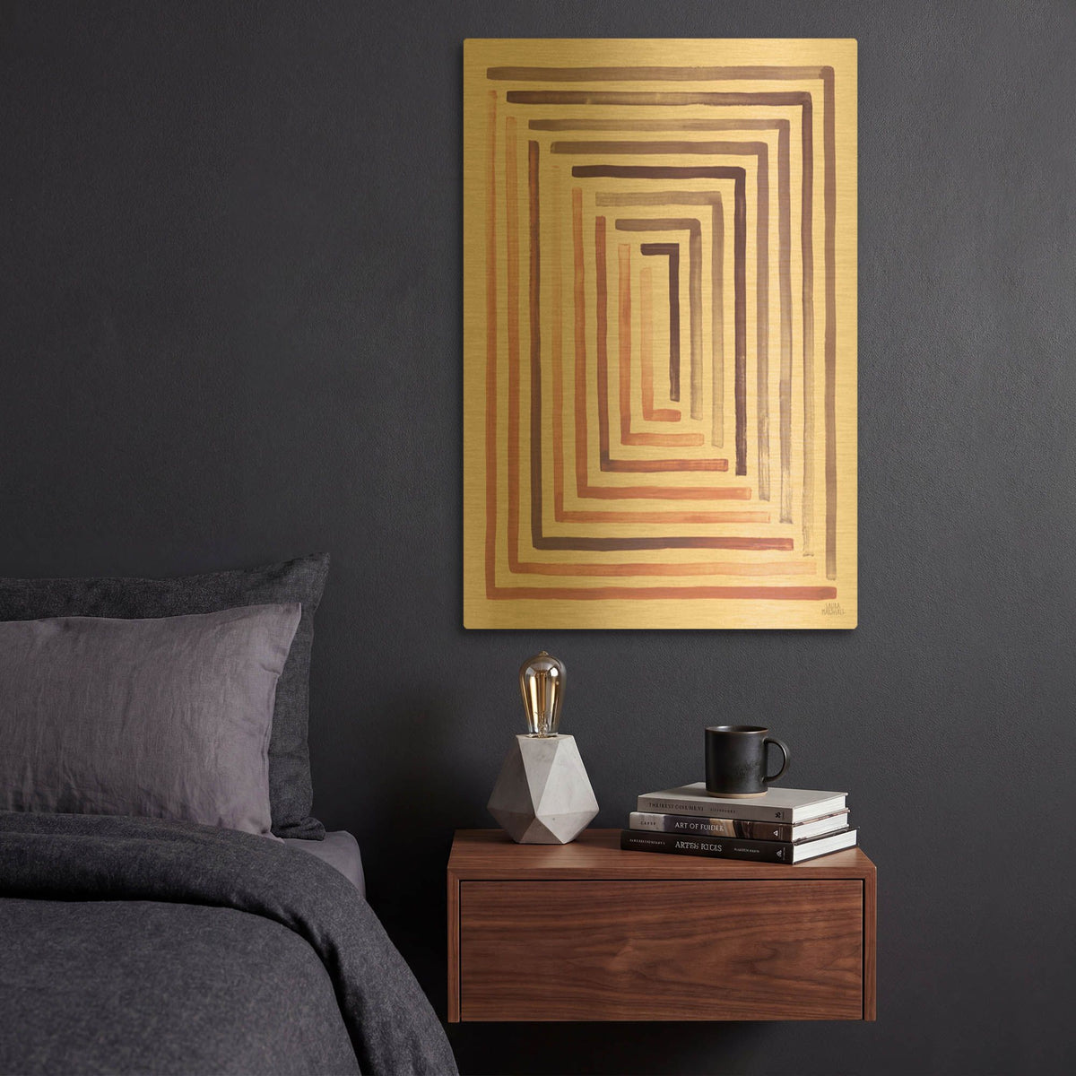 'Red And Blue Sunset 2' By Laura Marshall Gold Metal Wall Art