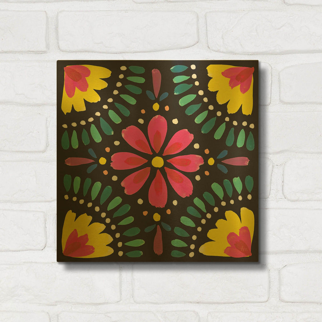 'Floral Fiesta Tile X' By Laura Marshall Gold Metal Wall Art