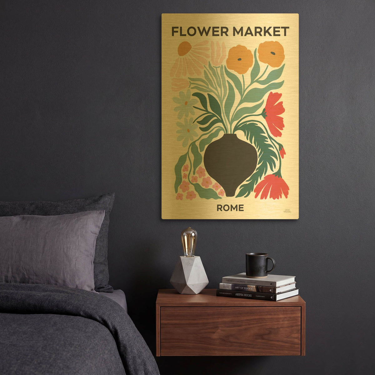 'Flower Market 6' By Laura Marshall Gold Metal Wall Art
