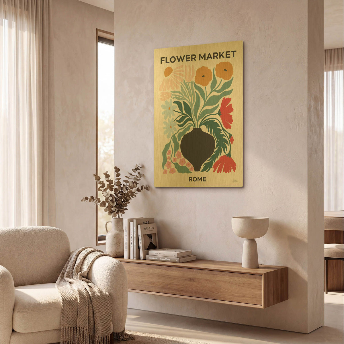 'Flower Market 6' By Laura Marshall Gold Metal Wall Art