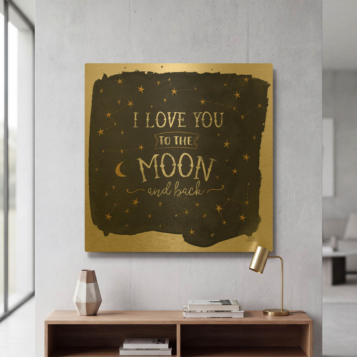 'Celestial Love 1 Sq' By Laura Marshall Gold Metal Wall Art