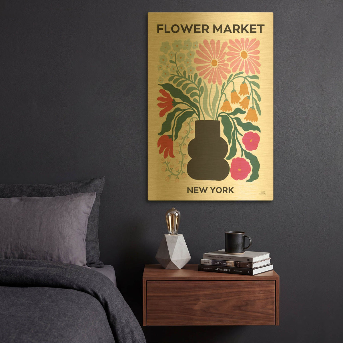 'Flower Market 3' By Laura Marshall Gold Metal Wall Art