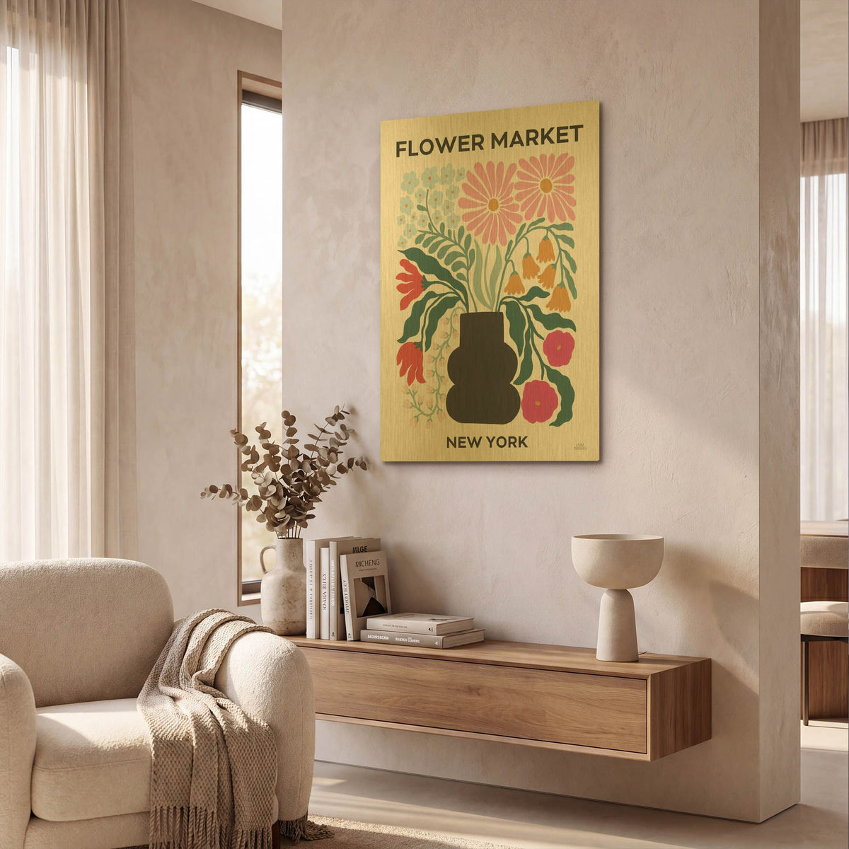 'Flower Market 3' By Laura Marshall Gold Metal Wall Art