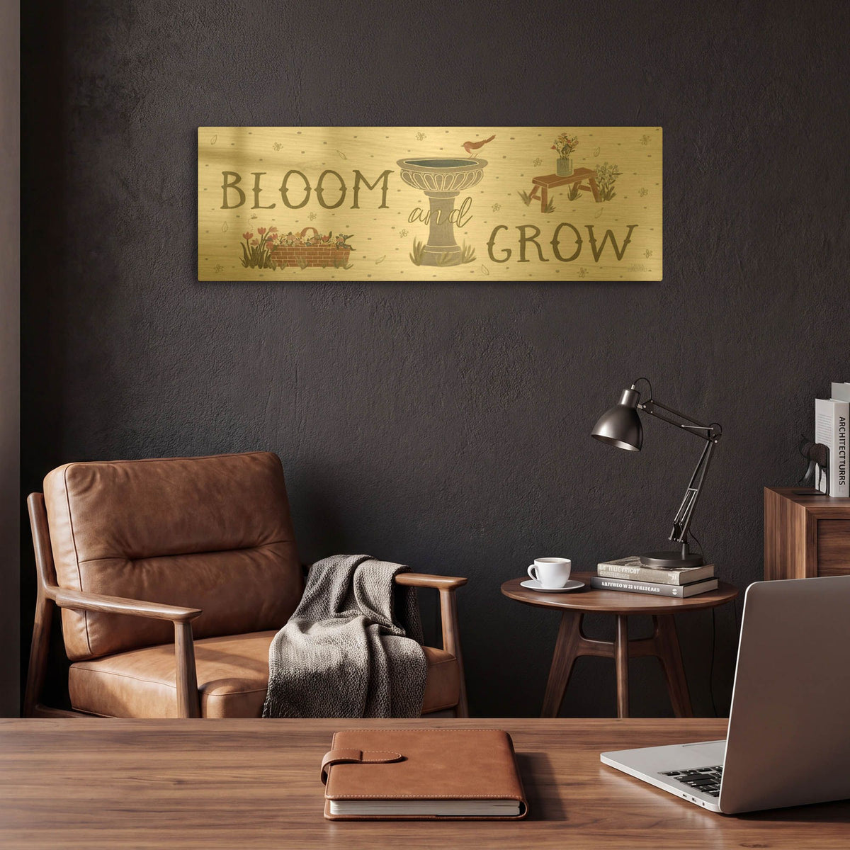 'Blooming Garden V3' By Laura Marshall Gold Metal Wall Art