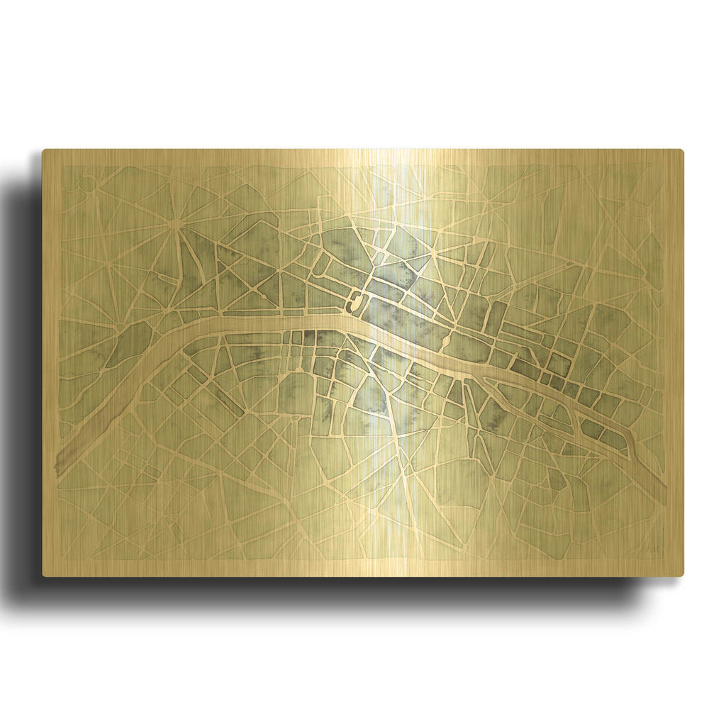 'Watercolor Wanderlust Paris Mint' By Laura Marshall Gold Metal Wall Art