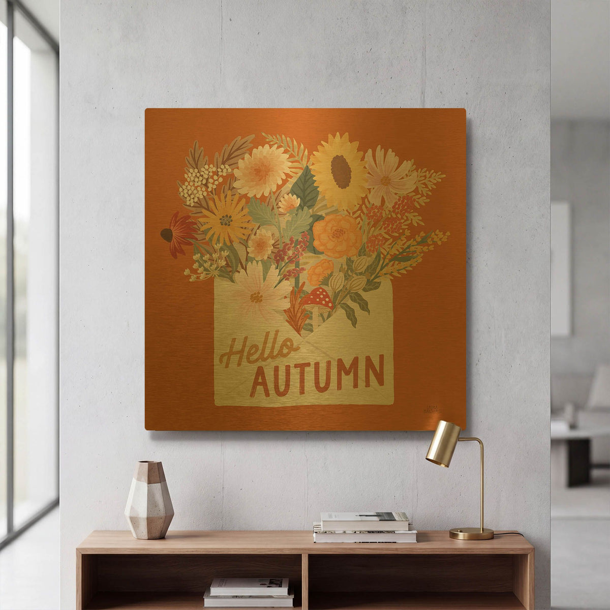 'Autumn Meadow 4' By Laura Marshall Gold Metal Wall Art