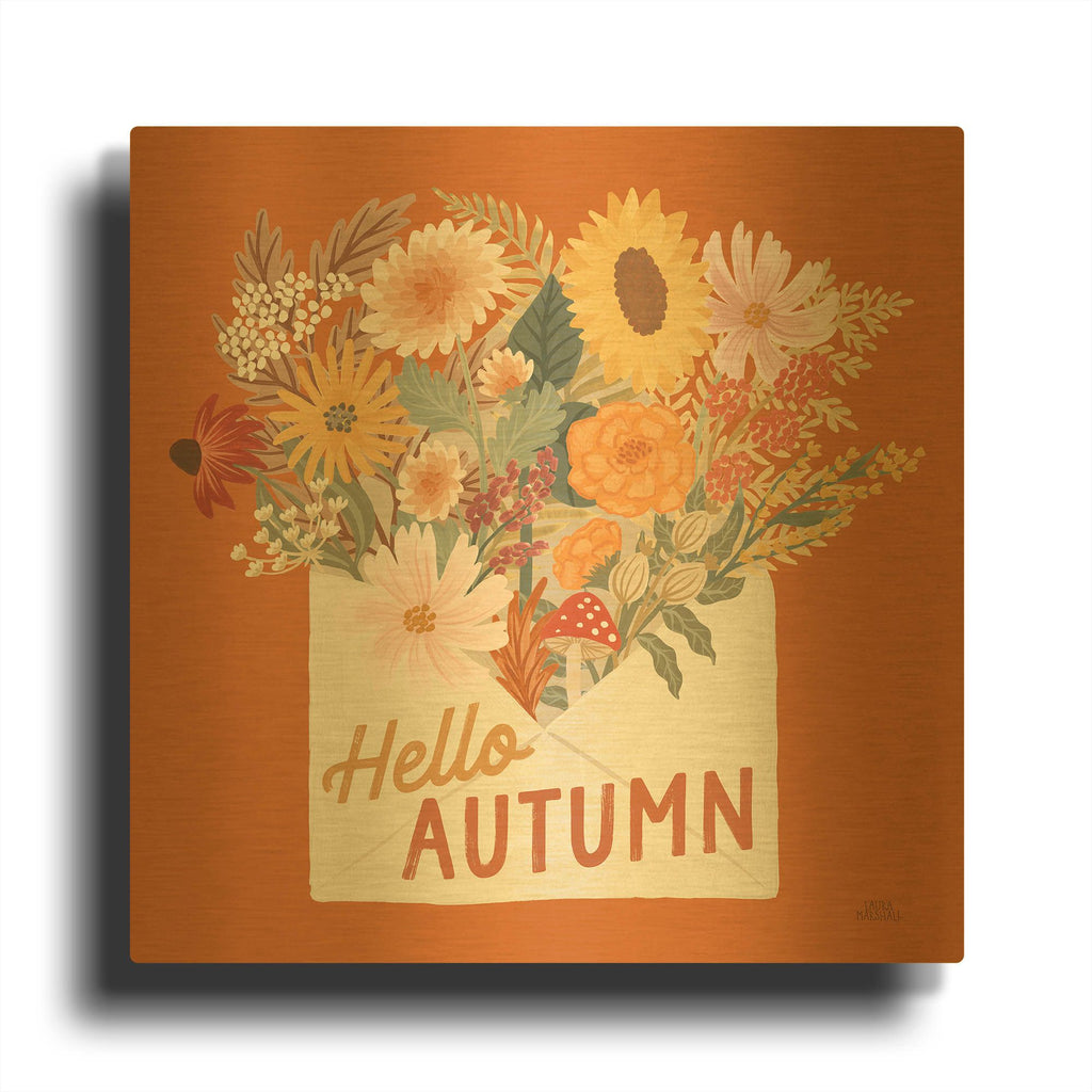 'Autumn Meadow 4' By Laura Marshall Gold Metal Wall Art