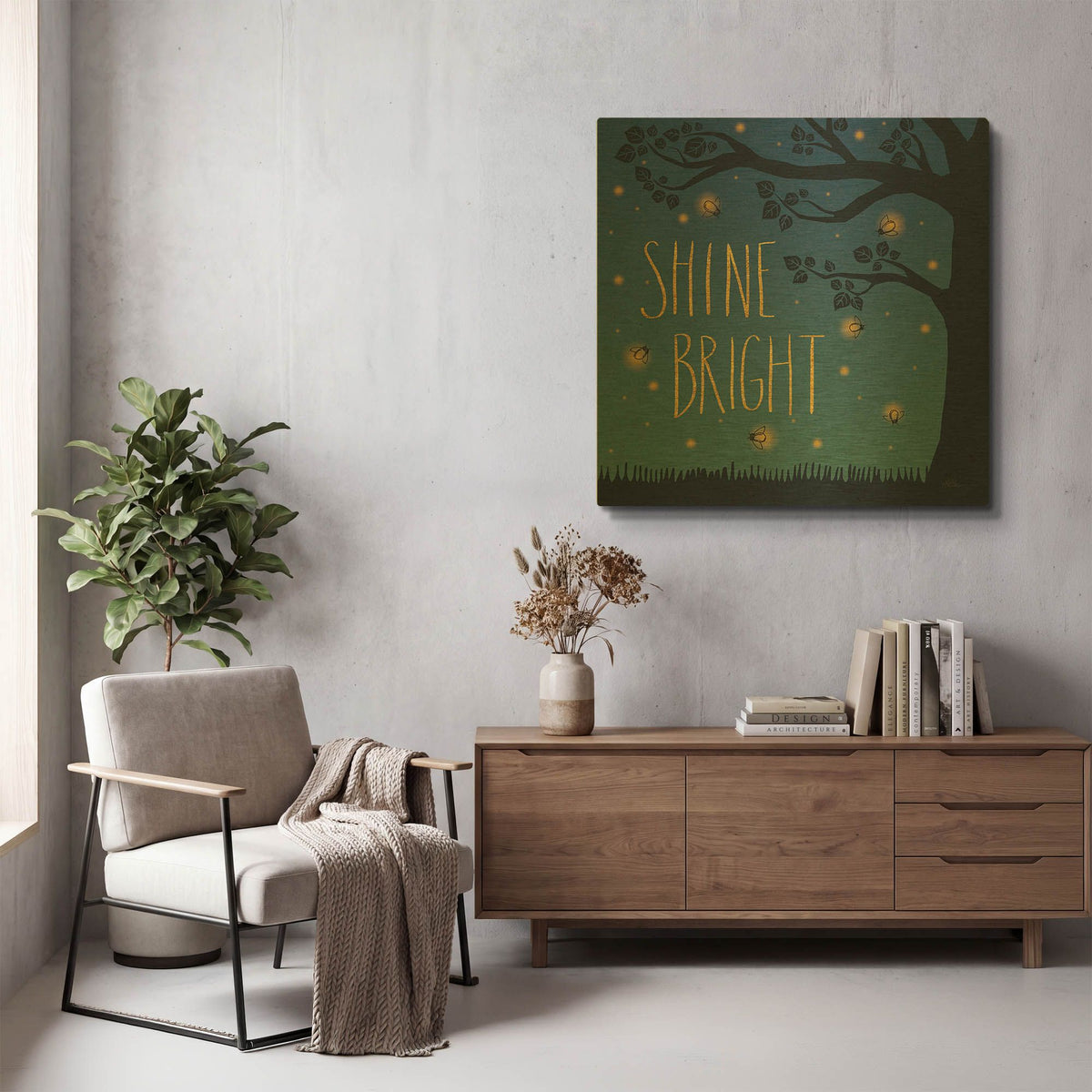 'Twilight Fireflies 2' By Laura Marshall Gold Metal Wall Art