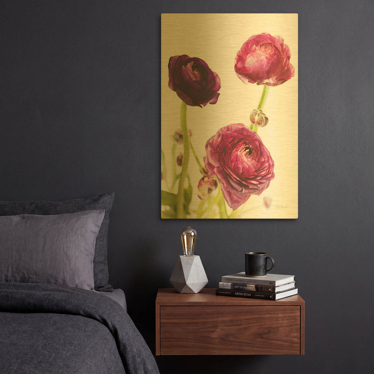 'Spring Ranunculus V' By Laura Marshall Gold Metal Wall Art