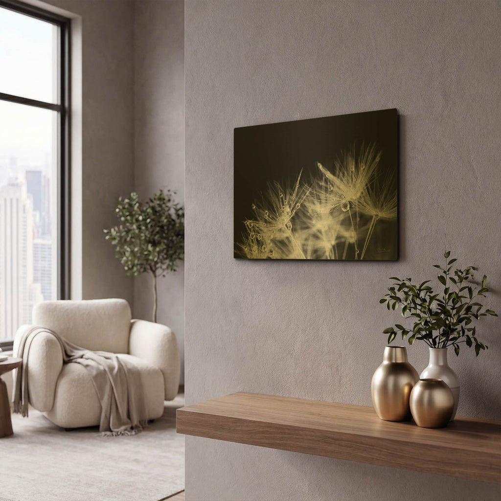 'Dandelion Dewdrops 2' By Laura Marshall Gold Metal Wall Art