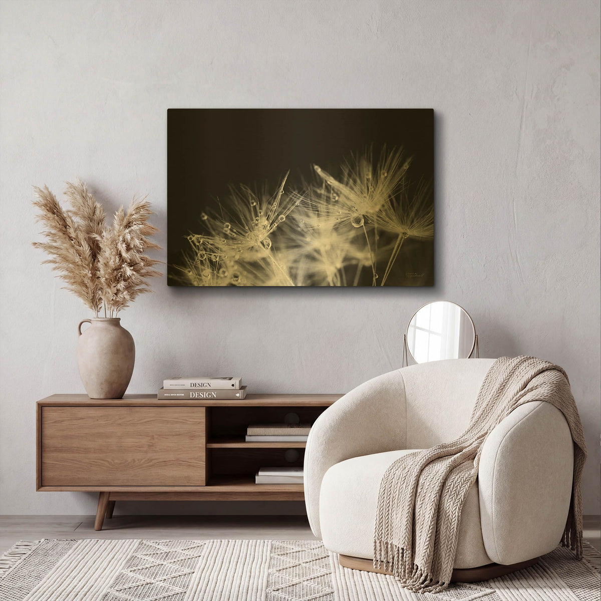 'Dandelion Dewdrops 2' By Laura Marshall Gold Metal Wall Art