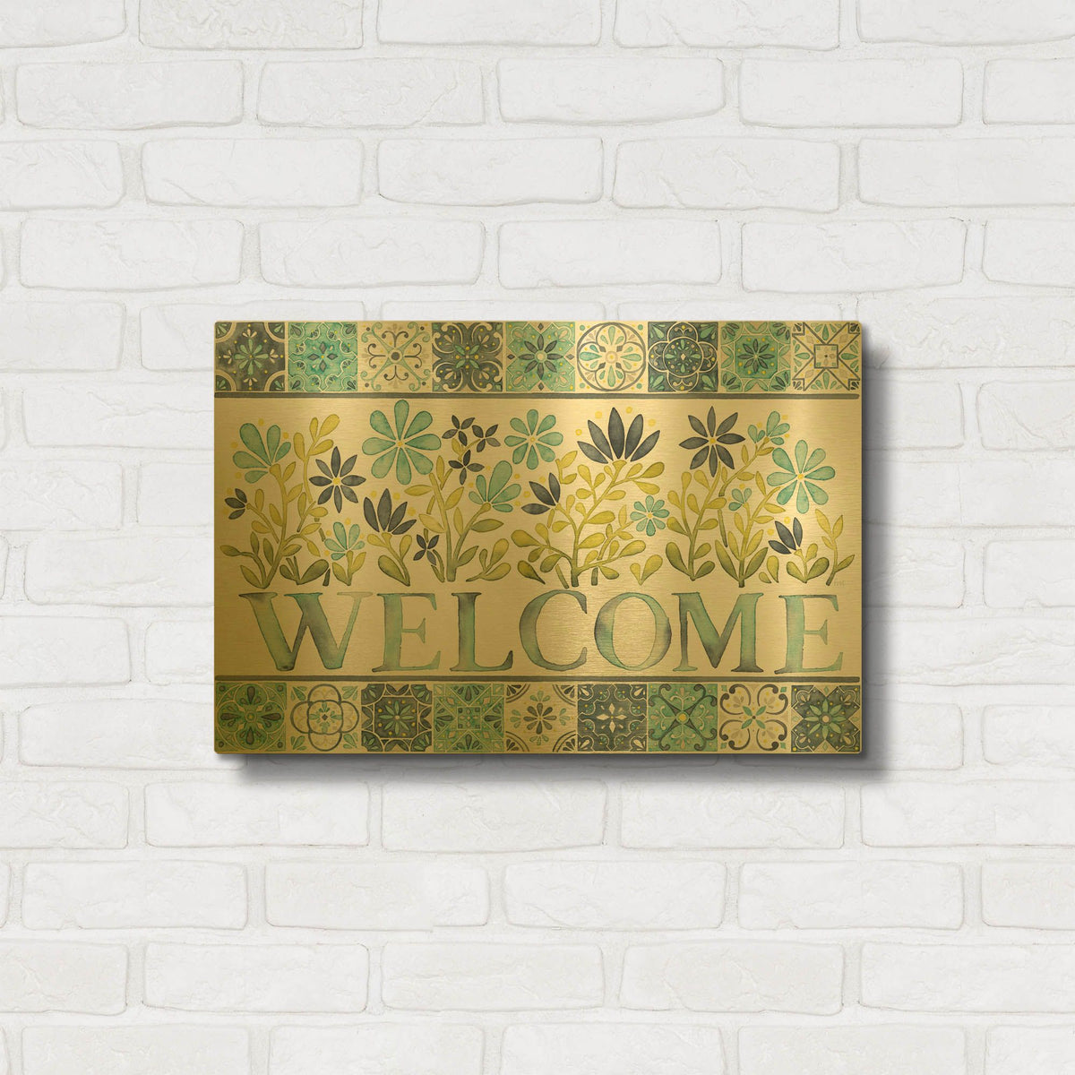 'Garden Getaway Welcome' By Laura Marshall Gold Metal Wall Art