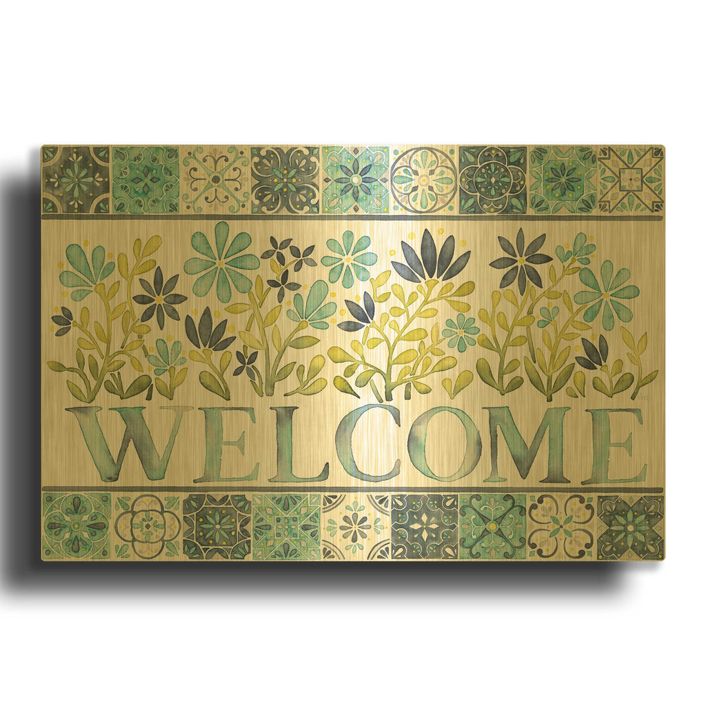 'Garden Getaway Welcome' By Laura Marshall Gold Metal Wall Art