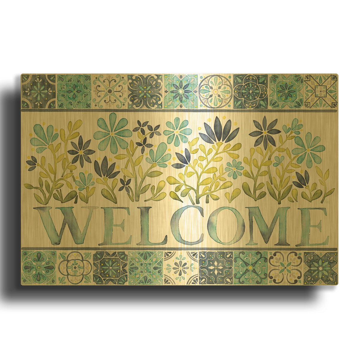 'Garden Getaway Welcome' By Laura Marshall Gold Metal Wall Art