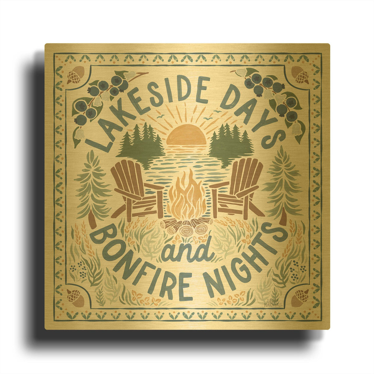 'Lakeside Days 4' By Laura Marshall Gold Metal Wall Art
