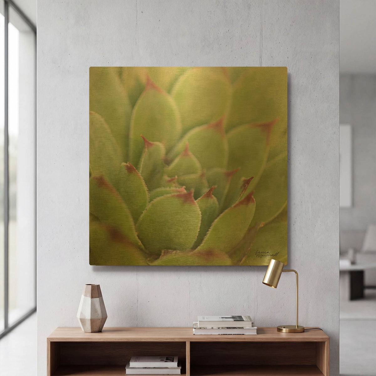 'Garden Succulents 1 Color' By Laura Marshall Gold Metal Wall Art