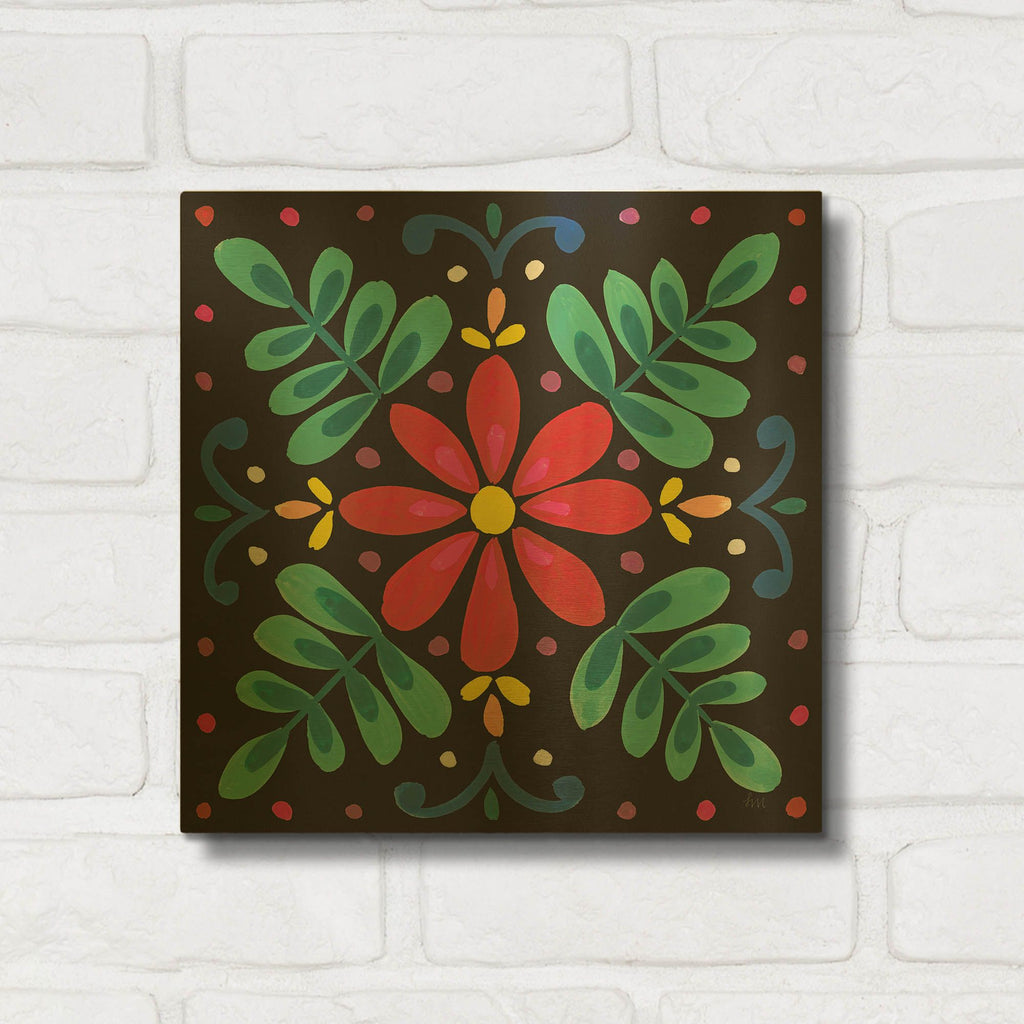 'Floral Fiesta Tile 6' By Laura Marshall Gold Metal Wall Art
