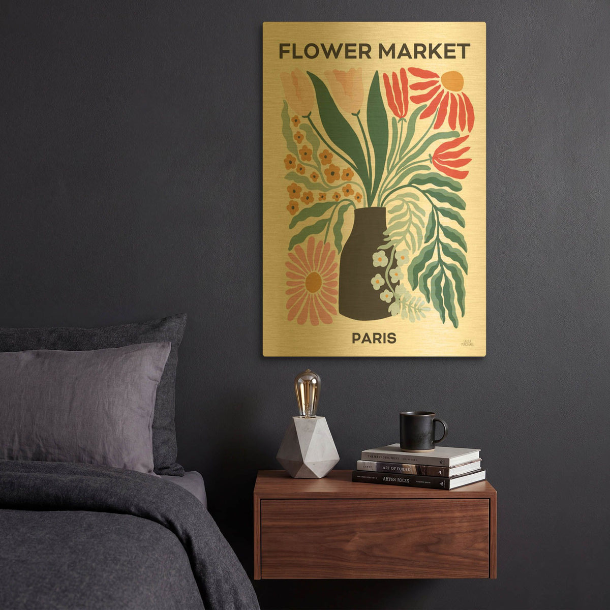 'Flower Market 2' By Laura Marshall Gold Metal Wall Art