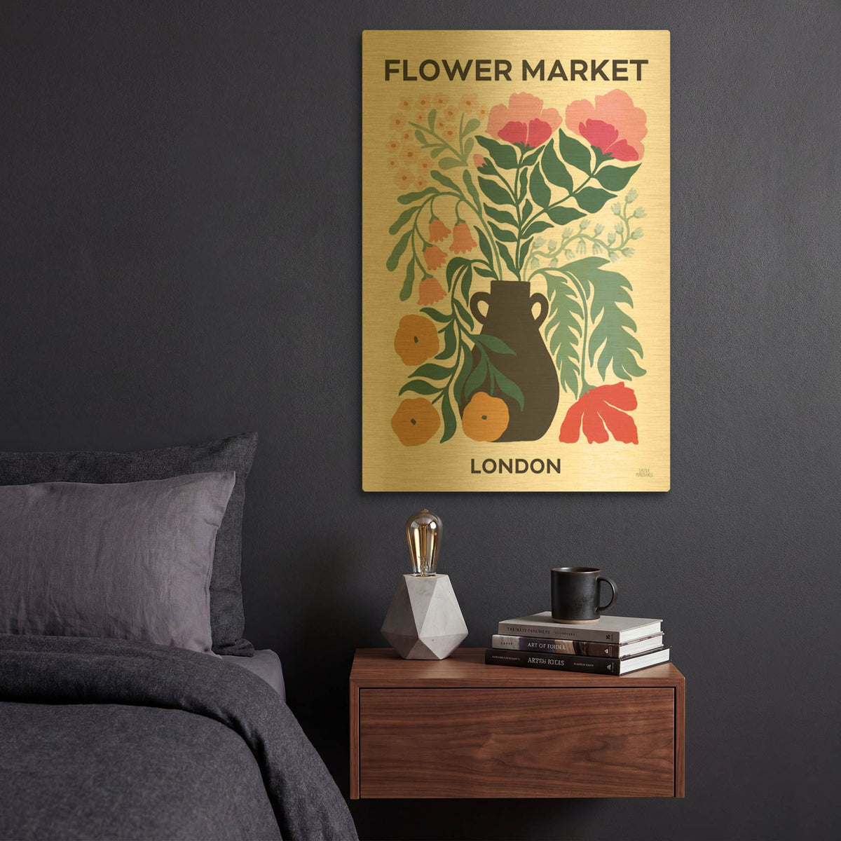 'Flower Market 1' By Laura Marshall Gold Metal Wall Art
