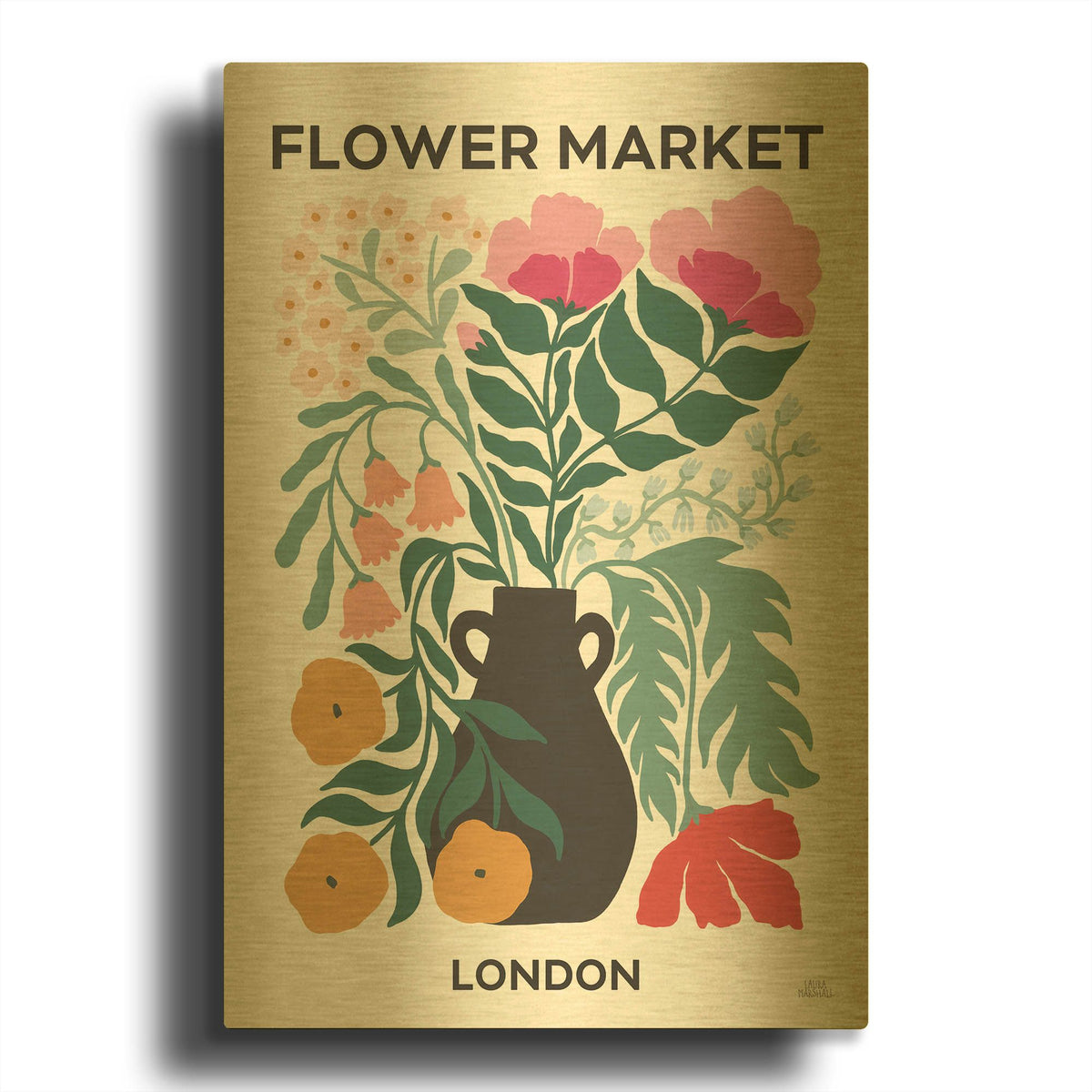 'Flower Market 1' By Laura Marshall Gold Metal Wall Art
