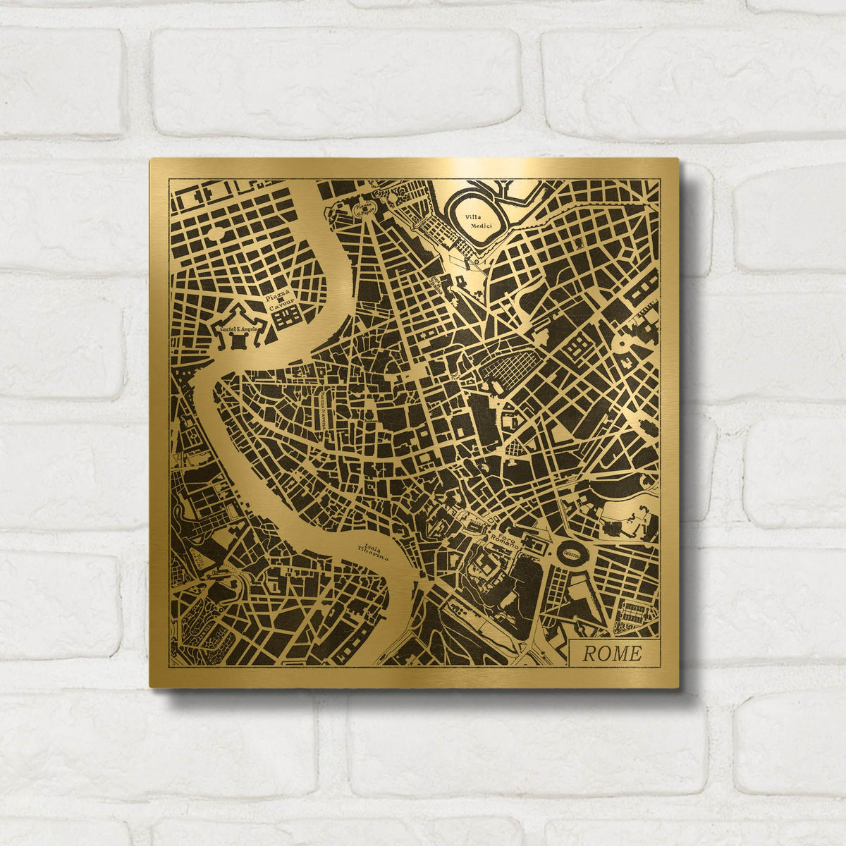 'Rome Map Black' By Laura Marshall Gold Metal Wall Art