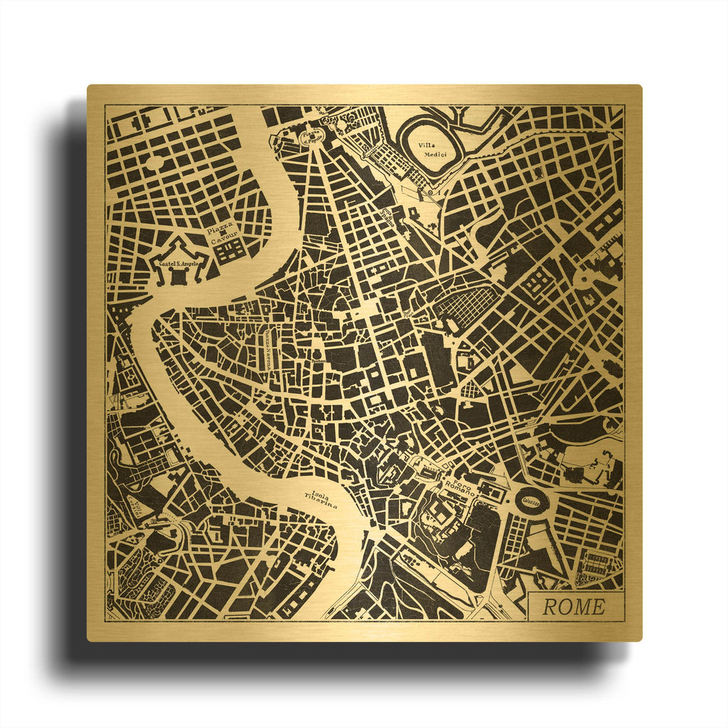 'Rome Map Black' By Laura Marshall Gold Metal Wall Art