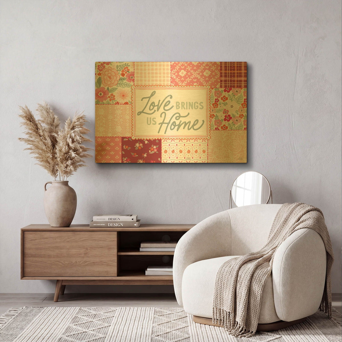 'Blooming Hearts 1' By Laura Marshall Gold Metal Wall Art