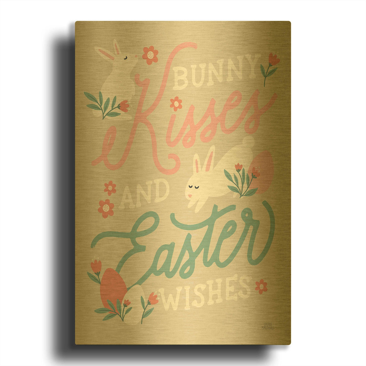 'Bunny Kisses 2 Beige' By Laura Marshall Gold Metal Wall Art