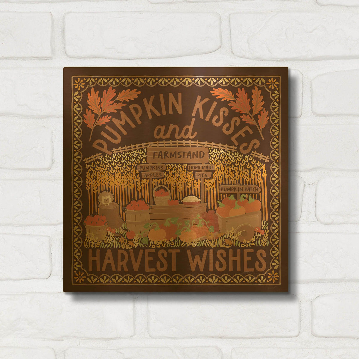 'Autumn Days 5 Dark' By Laura Marshall Gold Metal Wall Art