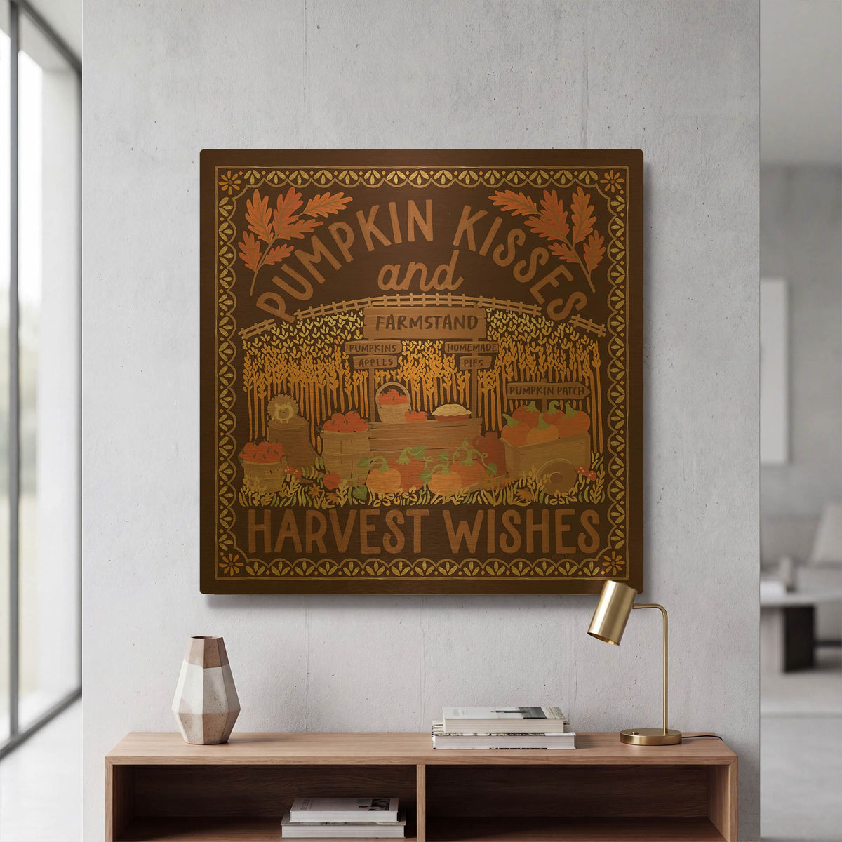 'Autumn Days 5 Dark' By Laura Marshall Gold Metal Wall Art