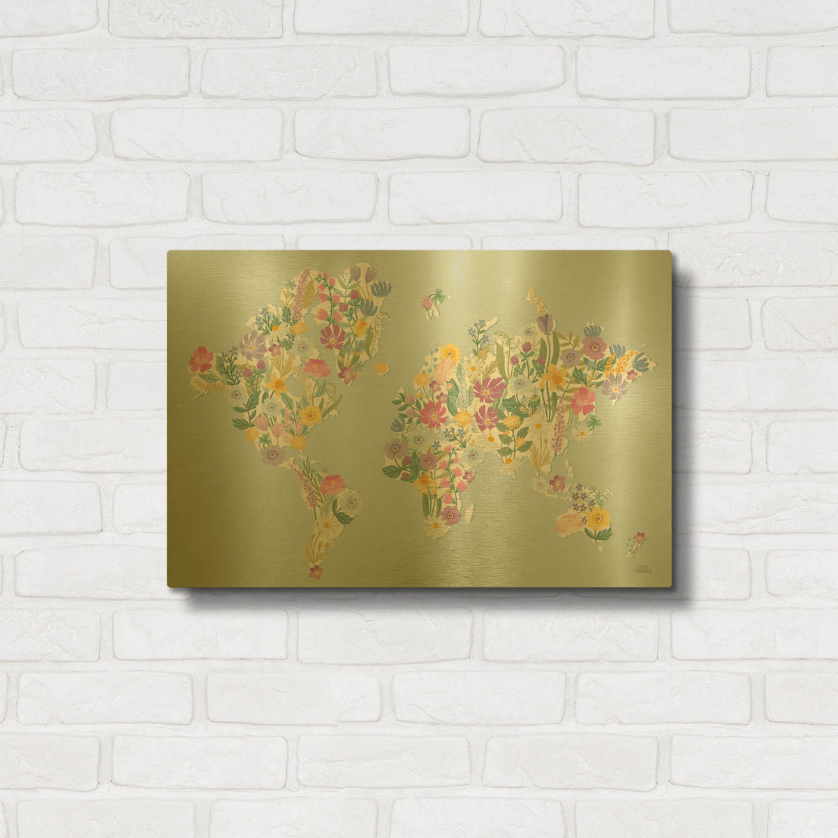 'Spring Meadow World' By Laura Marshall Gold Metal Wall Art