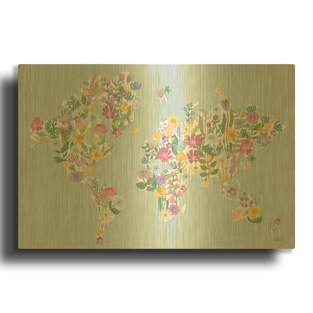 'Spring Meadow World' By Laura Marshall Gold Metal Wall Art