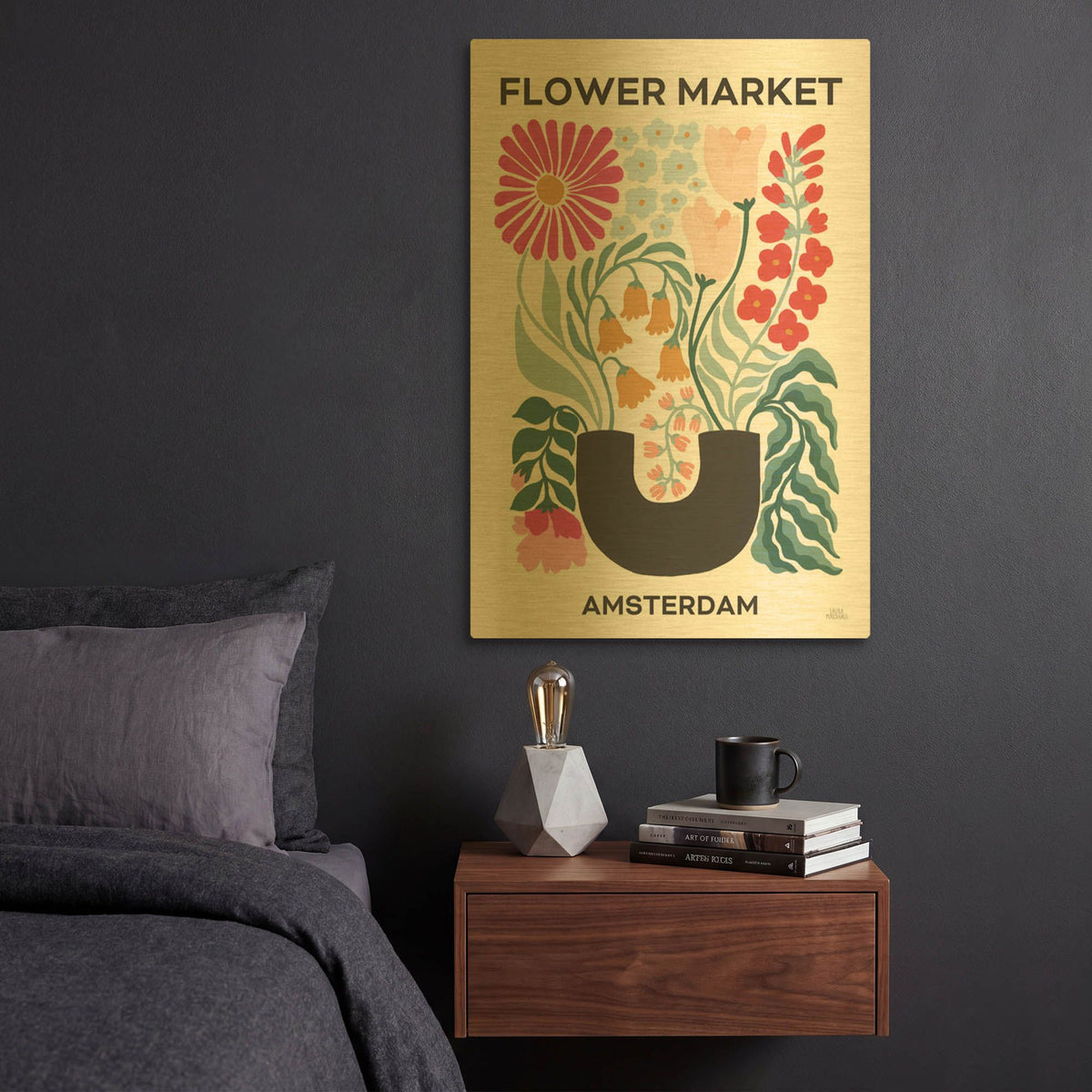 'Flower Market V' By Laura Marshall Gold Metal Wall Art