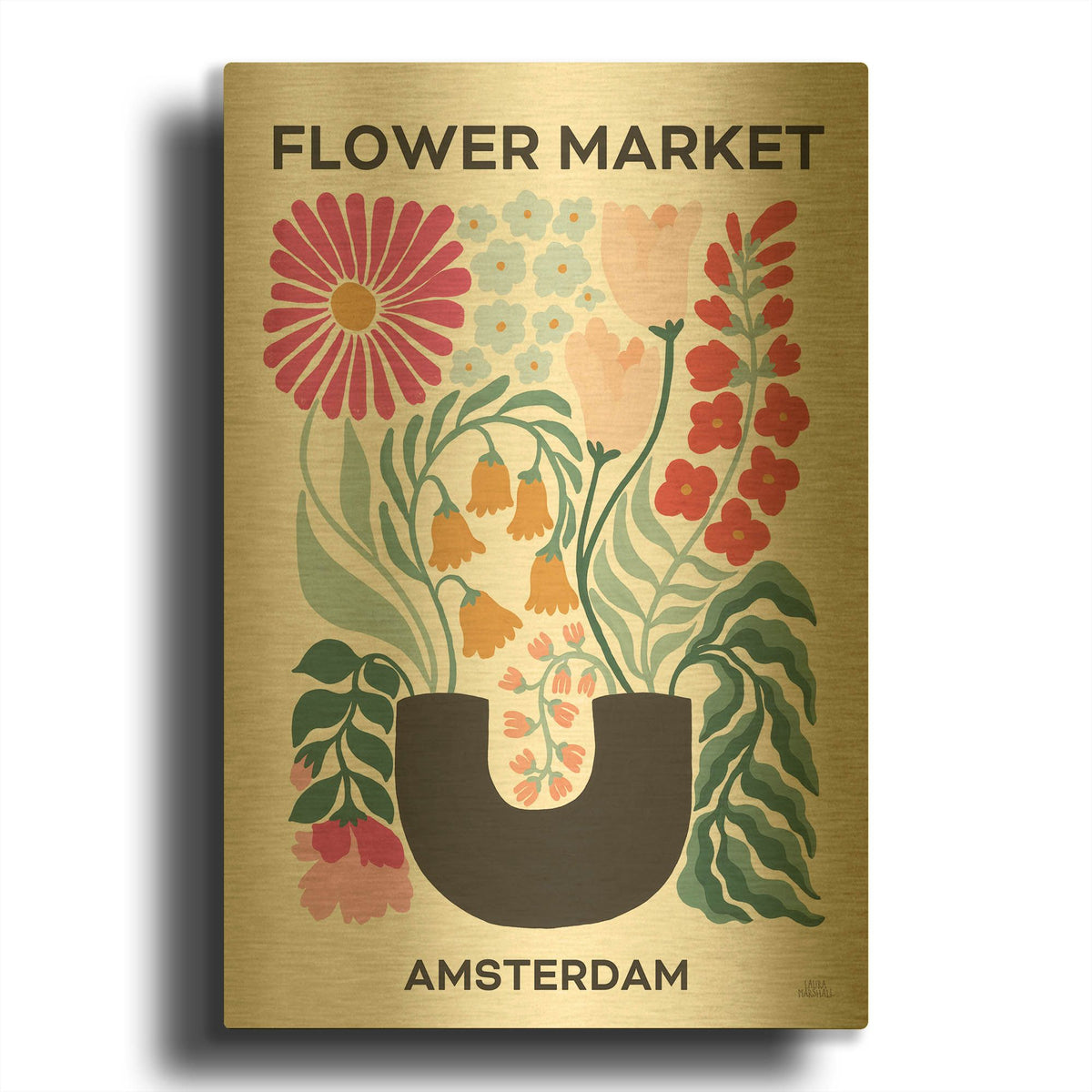 'Flower Market V' By Laura Marshall Gold Metal Wall Art