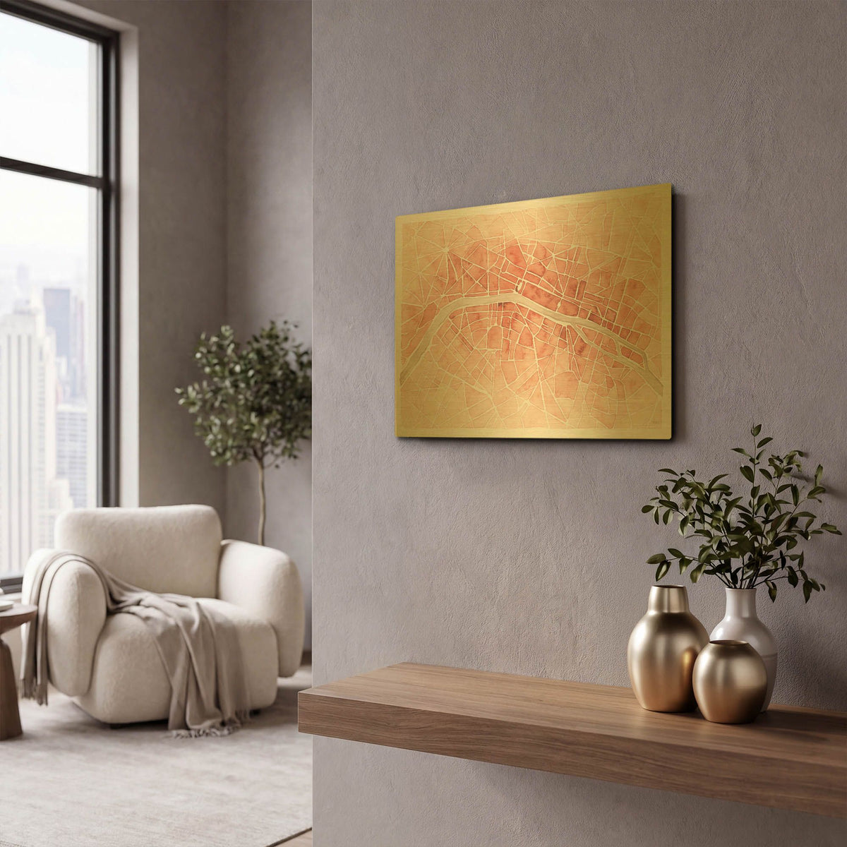 'Watercolor Wanderlust Paris Coral' By Laura Marshall Gold Metal Wall Art