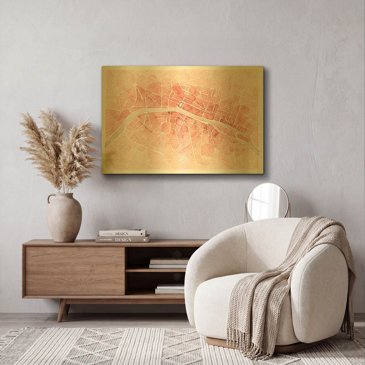 'Watercolor Wanderlust Paris Coral' By Laura Marshall Gold Metal Wall Art