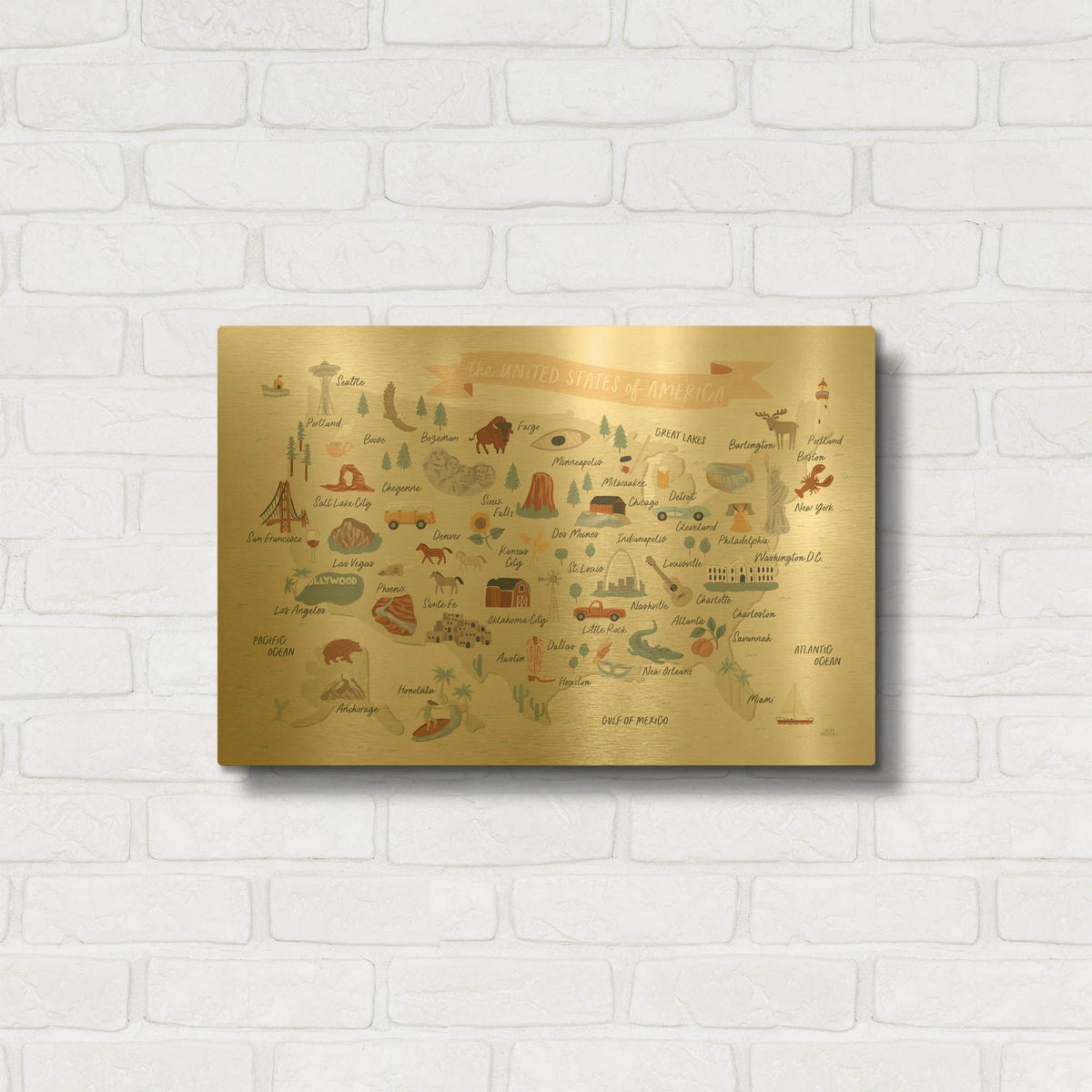 'Around The World 2' By Laura Marshall Gold Metal Wall Art