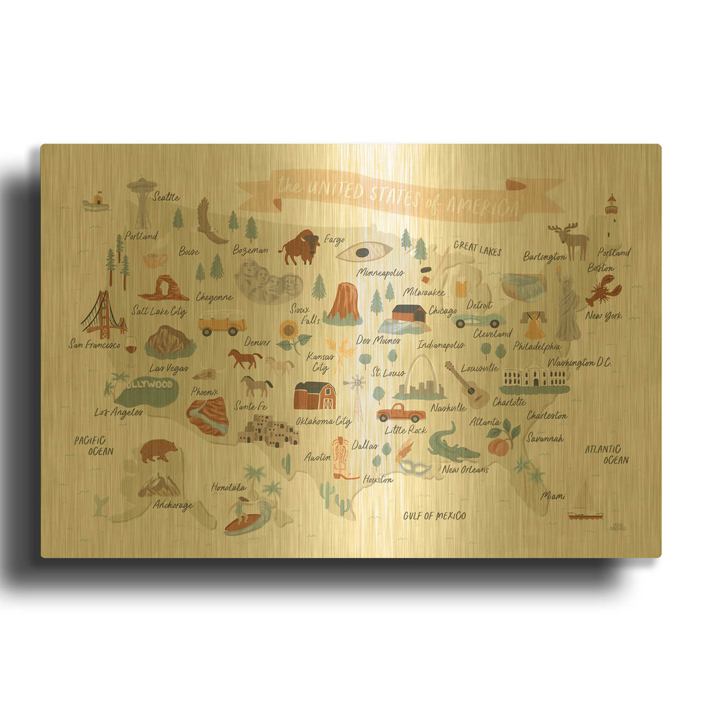 'Around The World 2' By Laura Marshall Gold Metal Wall Art