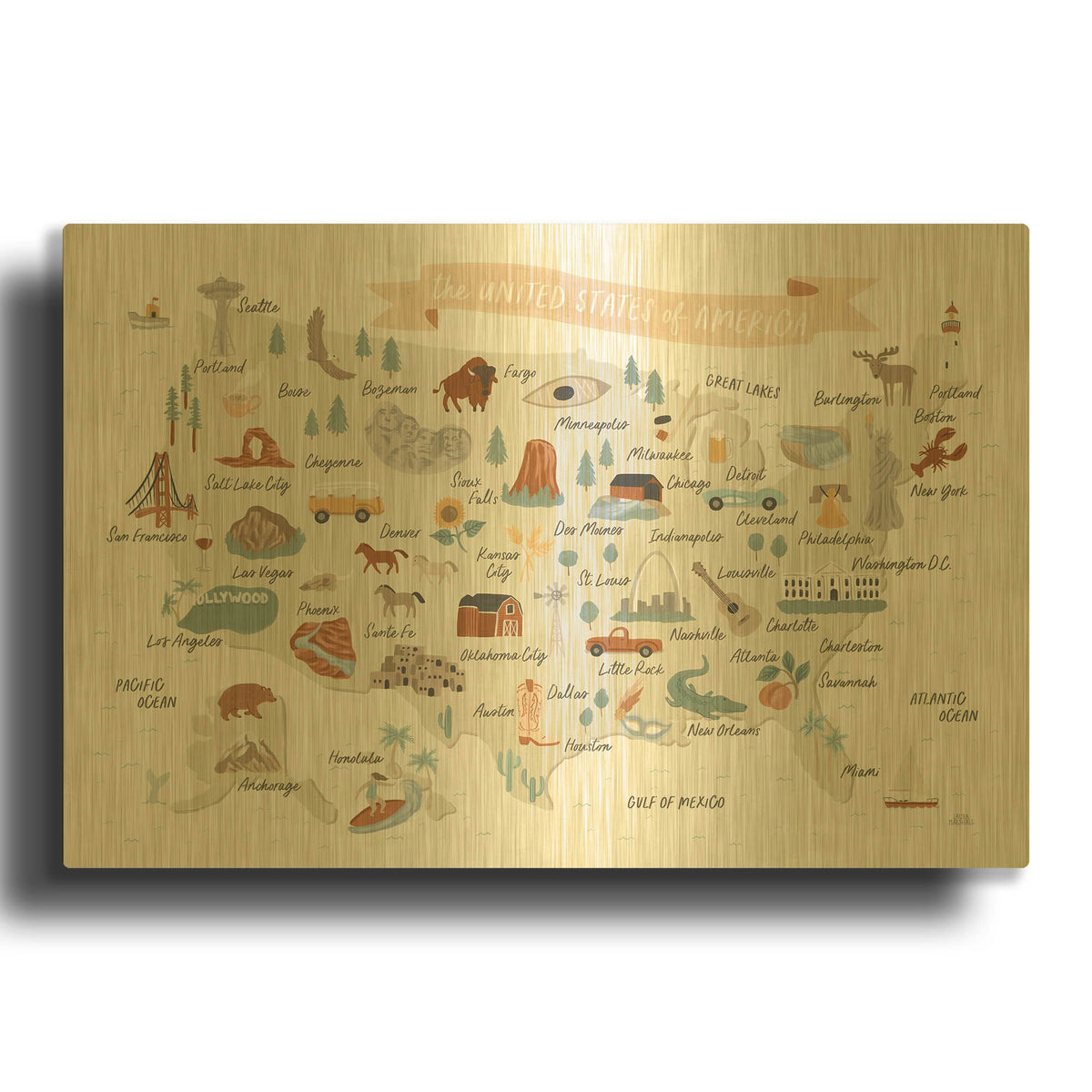 'Around The World 2' By Laura Marshall Gold Metal Wall Art