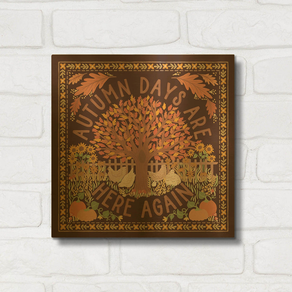 'Autumn Days 3 Dark' By Laura Marshall Gold Metal Wall Art