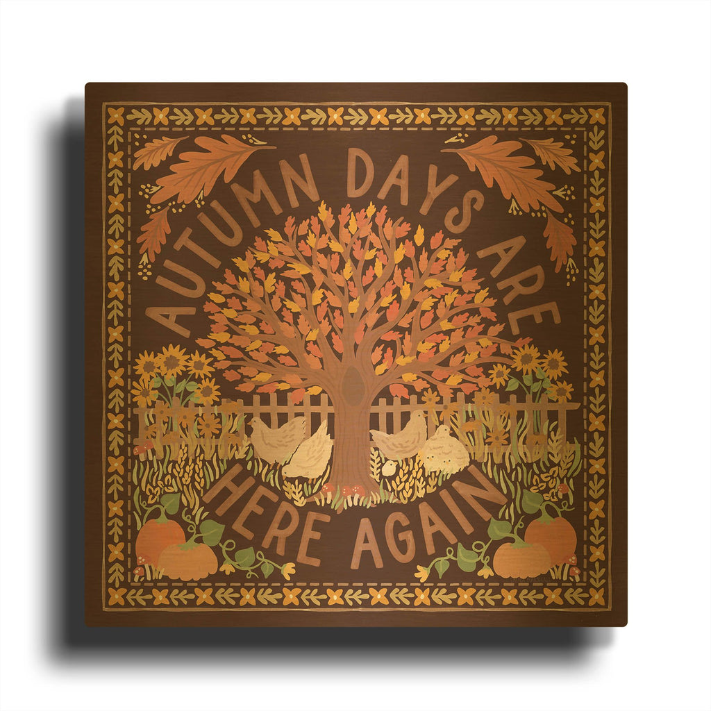 'Autumn Days 3 Dark' By Laura Marshall Gold Metal Wall Art