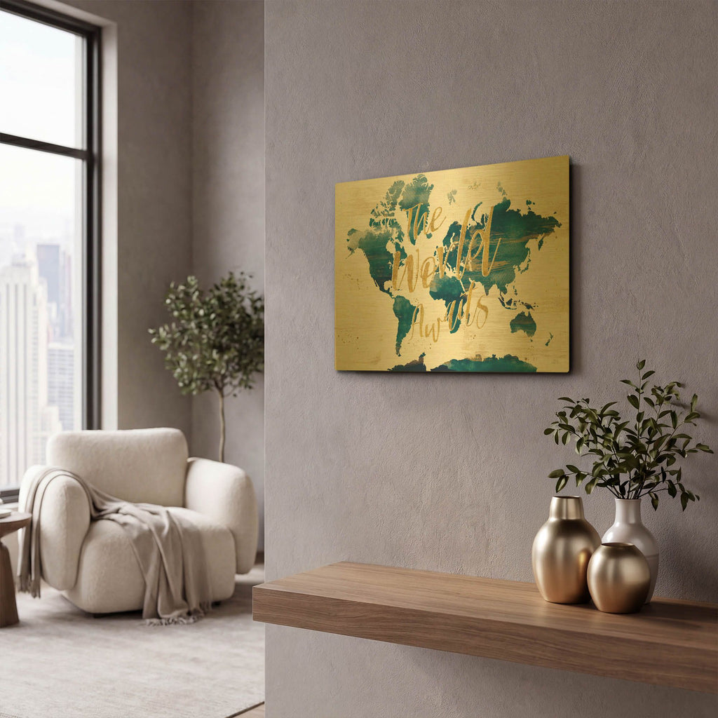 'Desert Blooms Abstact Map The World' By Laura Marshall Gold Metal Wall Art