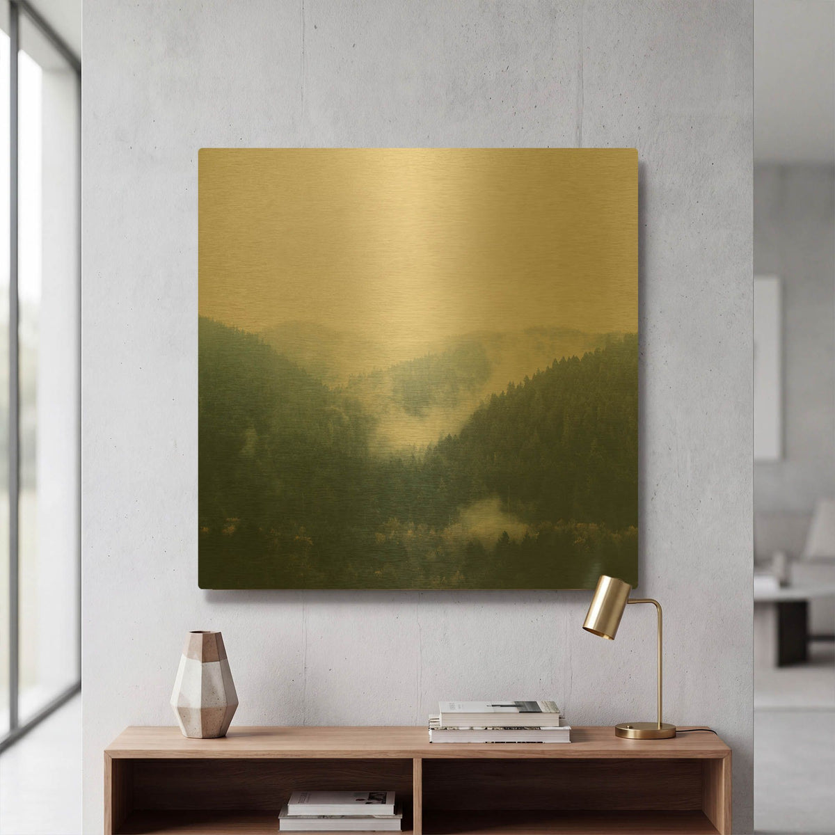 'Landscape 1 Blue' By Laura Marshall Gold Metal Wall Art