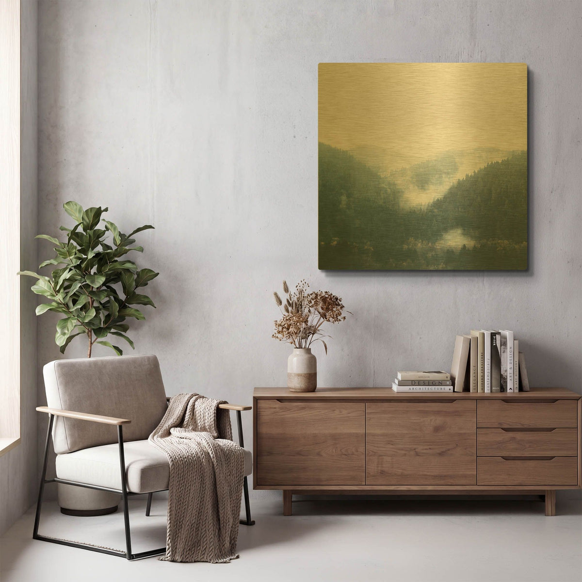 'Landscape 1 Blue' By Laura Marshall Gold Metal Wall Art
