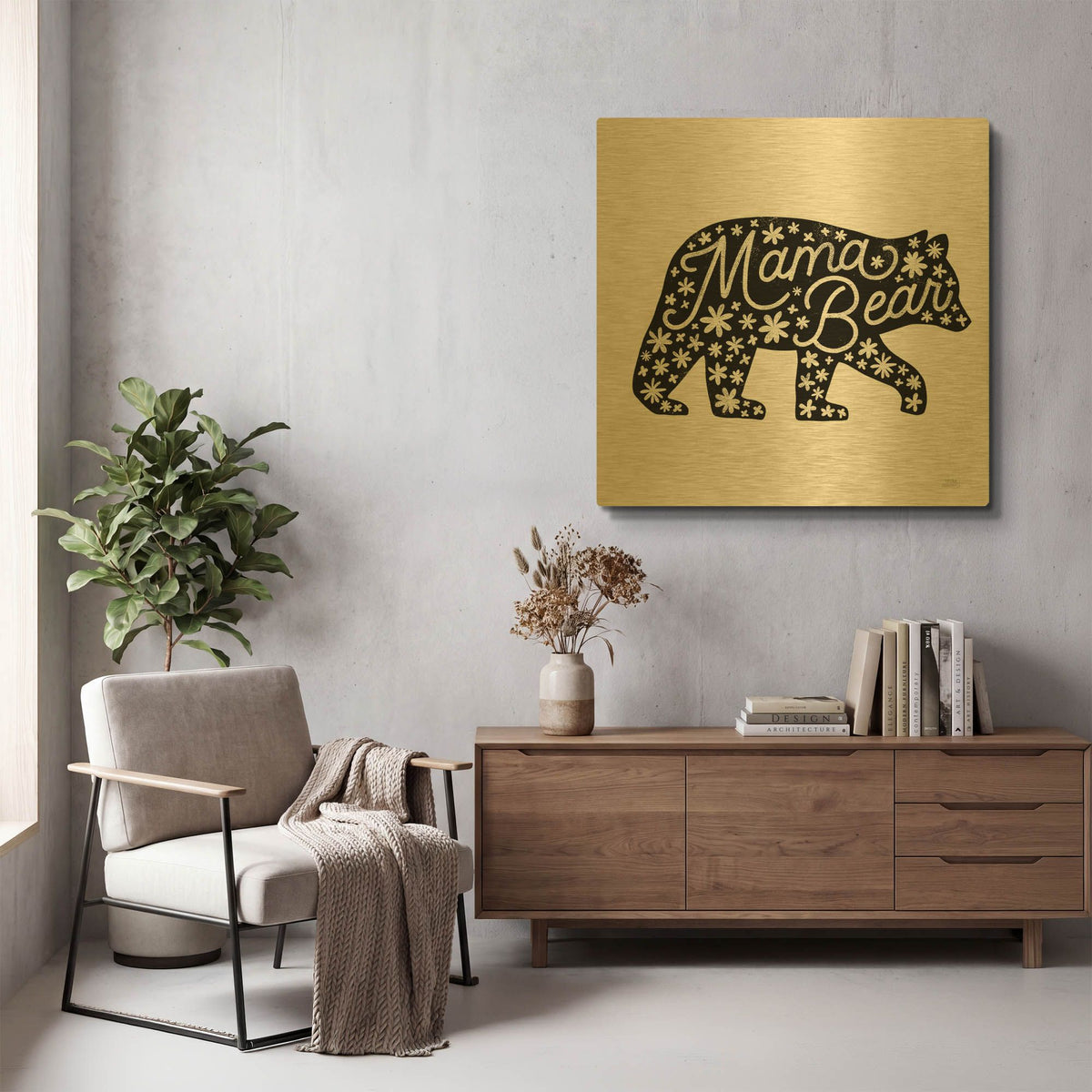 'Forest Family 1' By Laura Marshall Gold Metal Wall Art