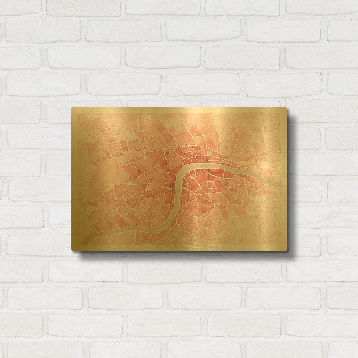 'Watercolor Wanderlust London Coral' By Laura Marshall Gold Metal Wall Art